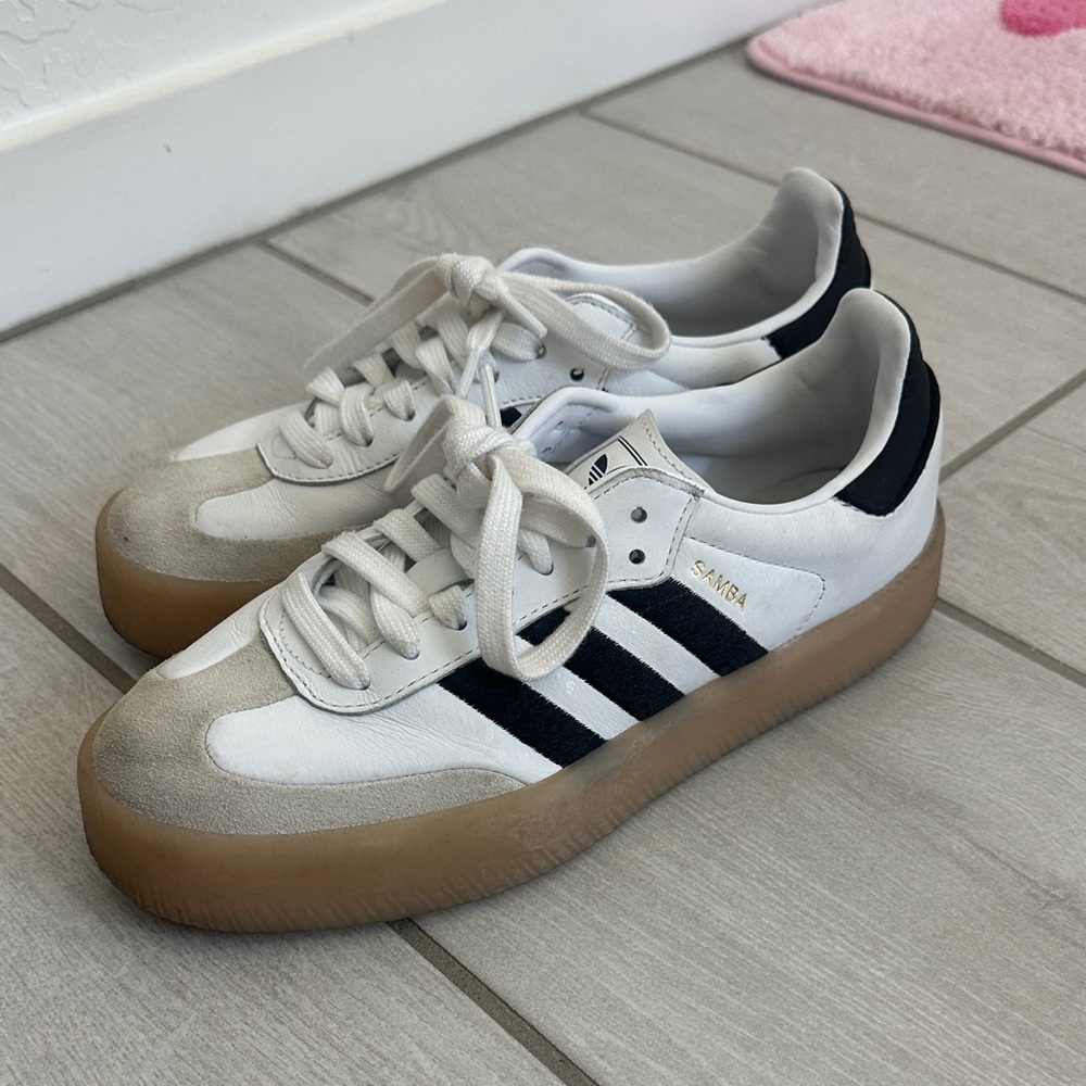 Adidas Samba White and Black Shoes with Gum Sole